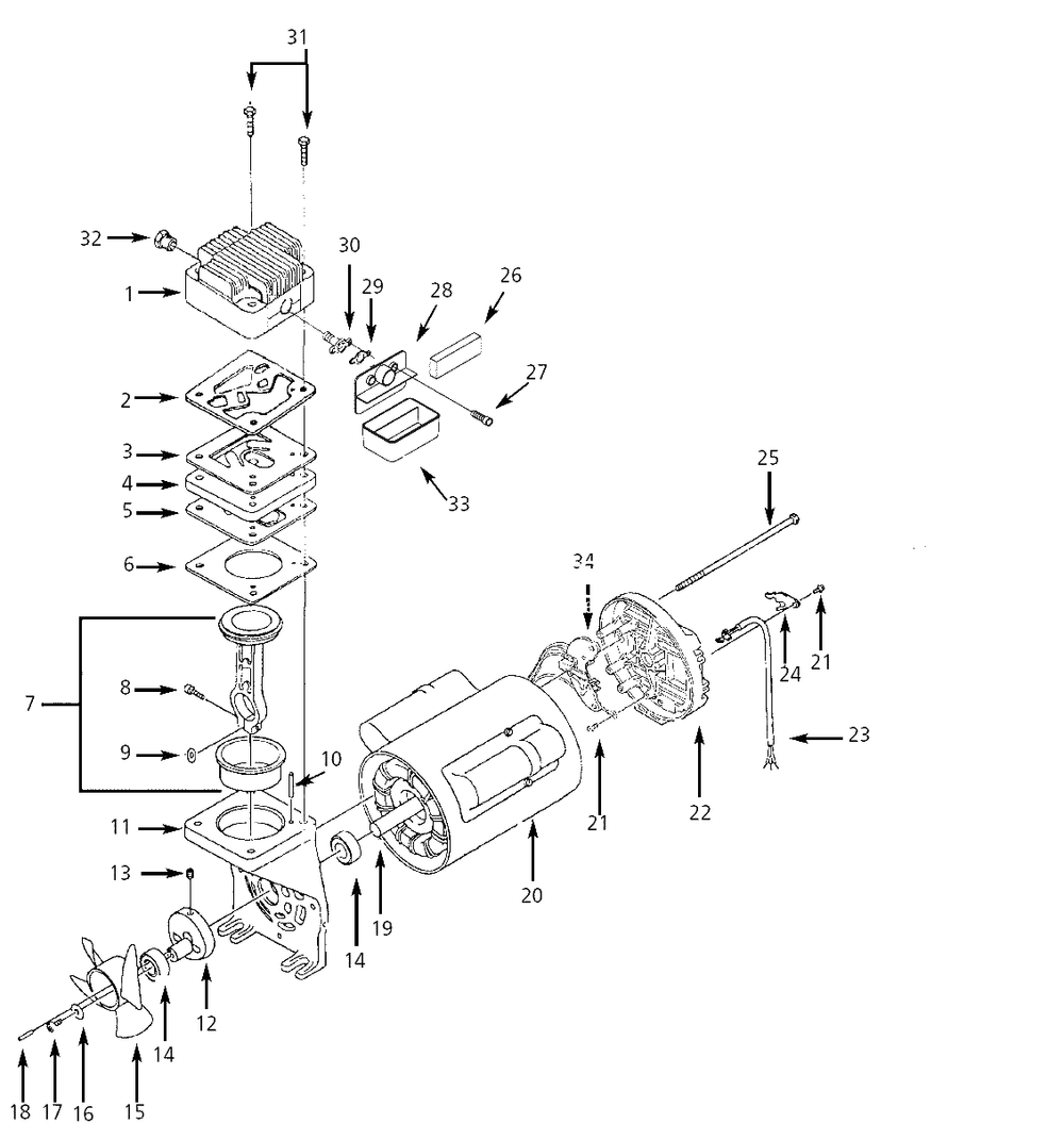 Pump Parts Diagram and Parts List for WL5038  Campbell Hausfeld Compressor